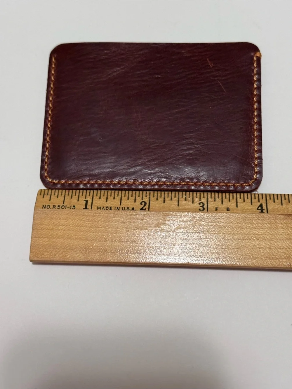 Genuine Brown Leather Card Holder — Slim Stitched Design - New
